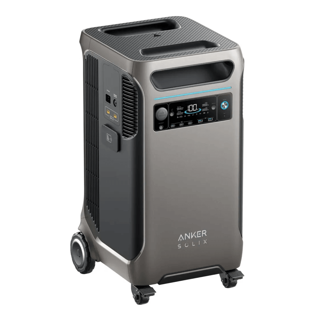 Anker portable power station front view with LED screen and control panel, on a white background.