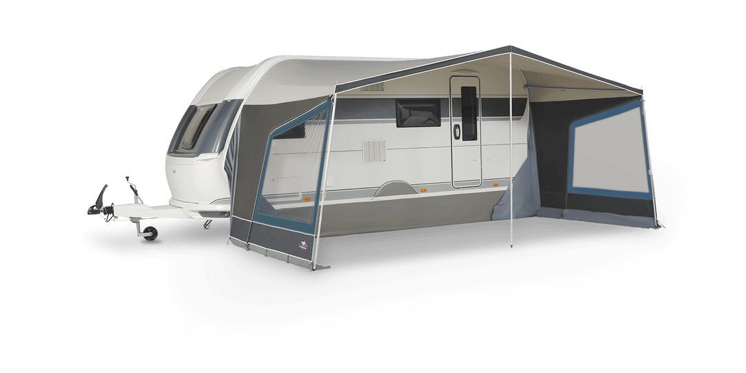 Dorema Panorama Nature awning in ocean blue fabric on a transparent background.