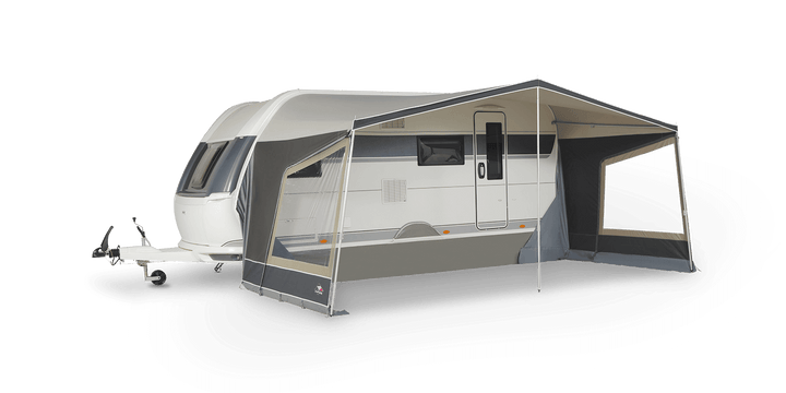 Dorema Panorama Nature caravan sun canopy in olive colour option on a transparent background.