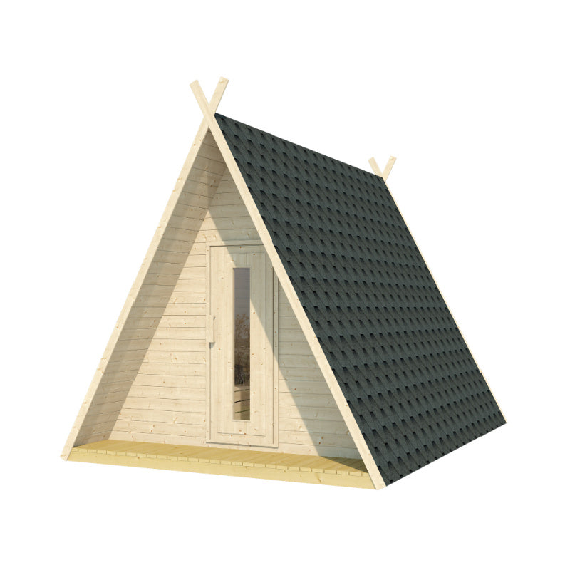 An InMedias Wigwam Glamping Pod shown from the front on a white background