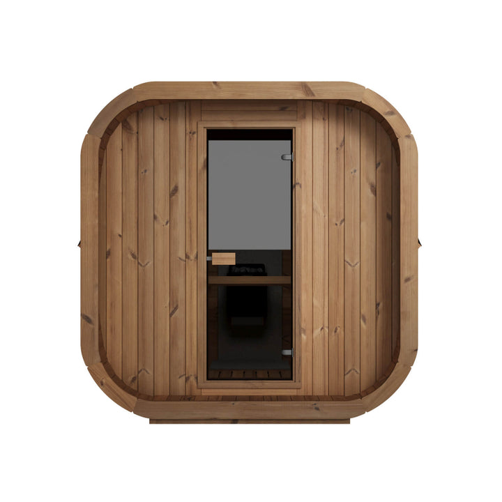 Front view of InMedias Sauna Icon 220XL with frosted glass door — on a white background.