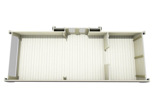 Viking Industrier 2.4 x 5.9m Camping Pod with Side Entrance empty top-down view showing structure layout on a white background.