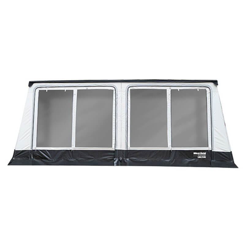 Westfield Luna Plus caravan awning showing four large window panels, on a white background.