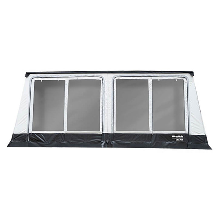 Westfield Luna Plus caravan awning showing four large window panels, on a white background.