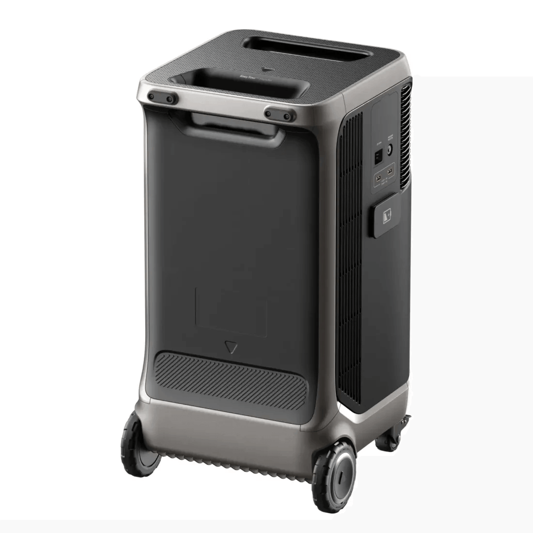 Anker portable power station side angle showing input and output ports, on a white background.