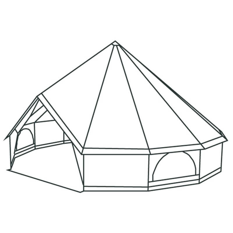 Line drawing illustration of the Quest Leisure Signature 5M Classic bell tent, on a white background.