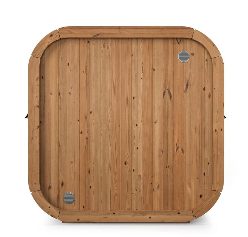 InMedias Sauna Icon 125 rear panel – flat wooden rear wall with two metal vents, showing clean plank design,on a white background.