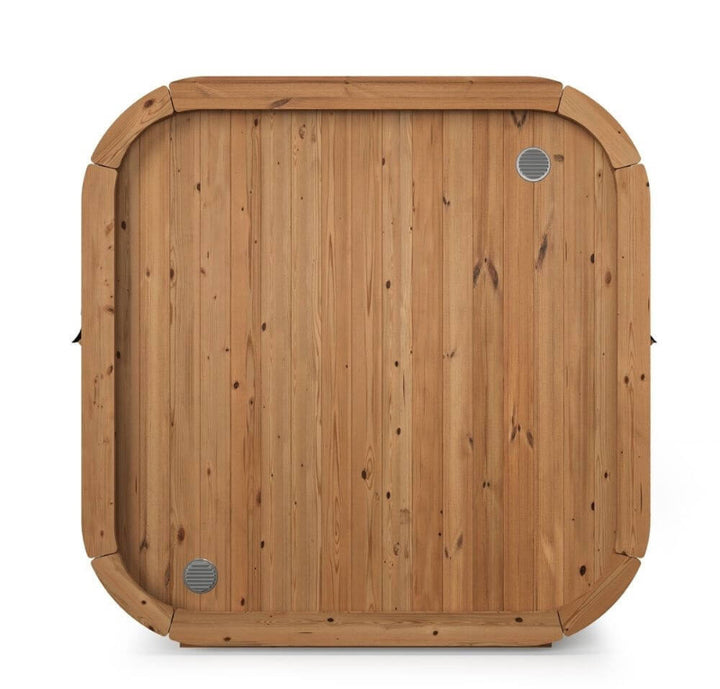 InMedias Sauna Icon 125 rear panel – flat wooden rear wall with two metal vents, showing clean plank design,on a white background.
