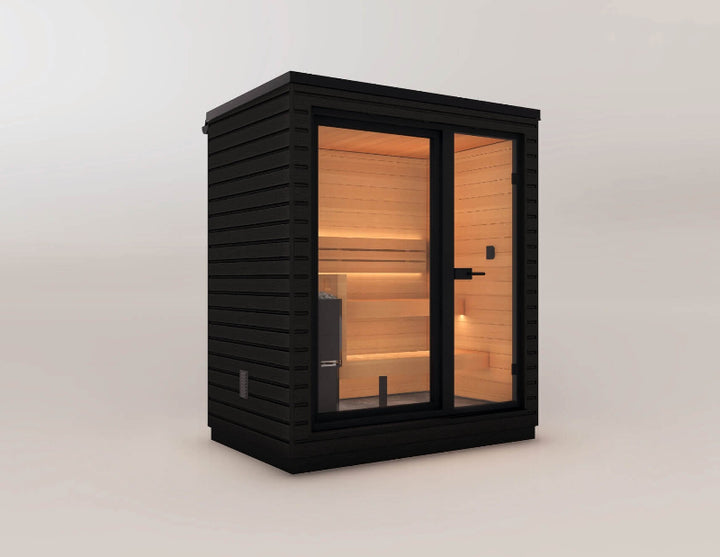 Saunum Classic Mini sauna with double-pane glass doors, displayed on a plain background.