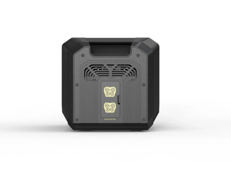 Rear view of the Sherpa Base 2.0-Extra Battery showing the extra battery port panel and cooling vents, on a white background.