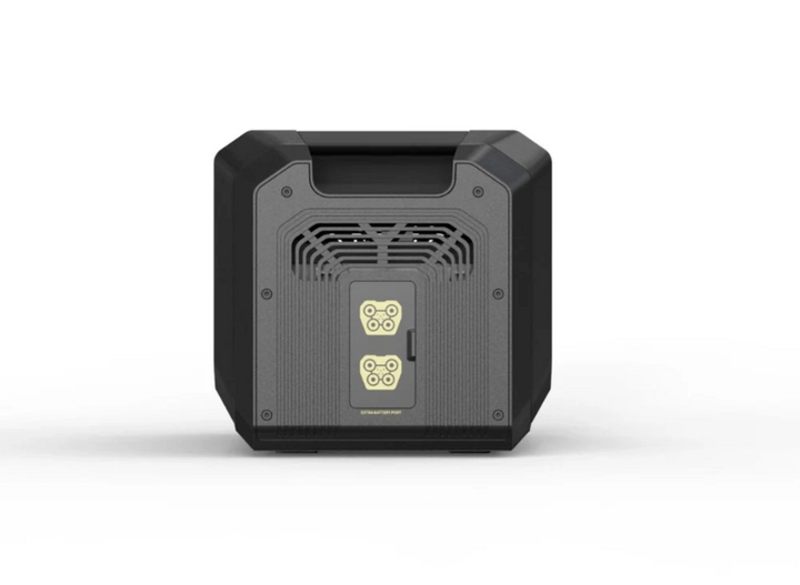 Rear view of the Sherpa Base 2.0-Extra Battery showing the extra battery port panel and cooling vents, on a white background.