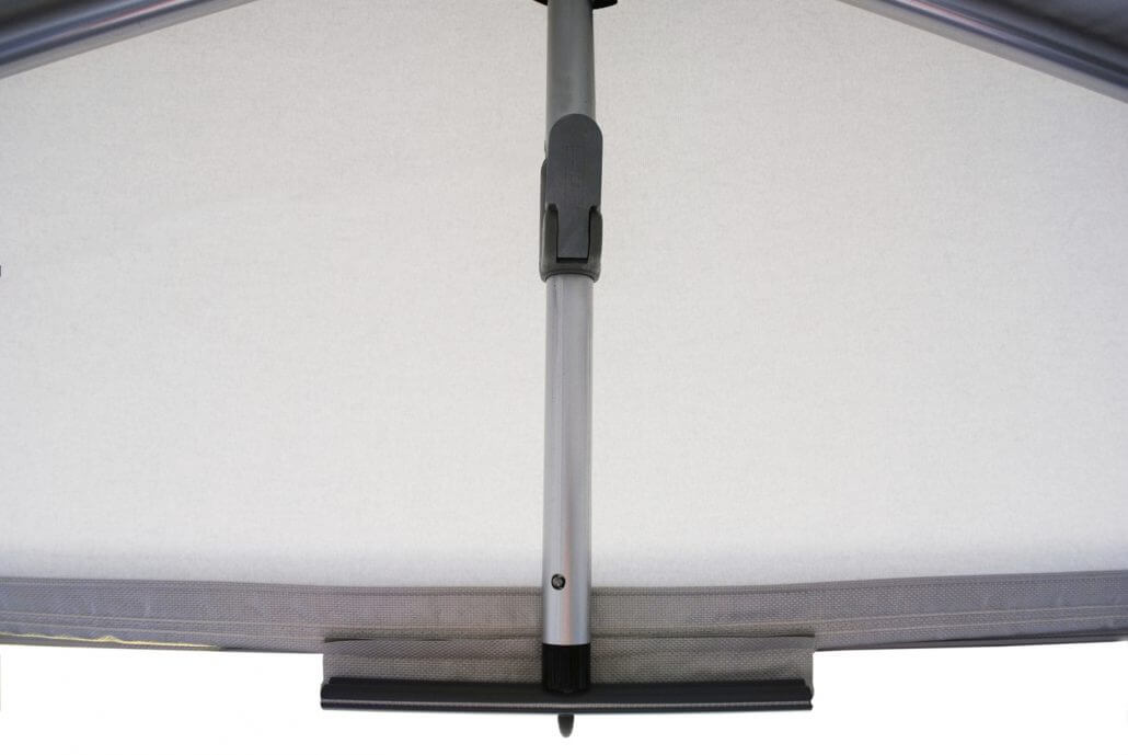 Close-up of the Walker Eriba Feeling Awning central roof pole with secure locking mechanism.