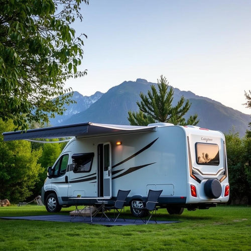 A van with an electric awning attached to it