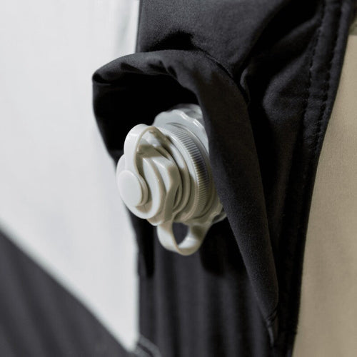 Close up of a white valve on a caravan air awning