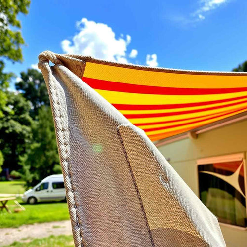 Close up of the corner of a caravan awning