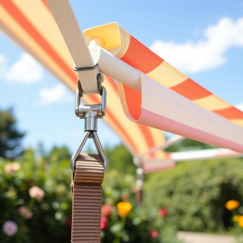 Close up of a buckle on an awning