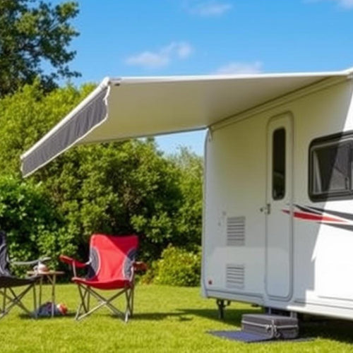 The canopy on a caravan awning shown from the side