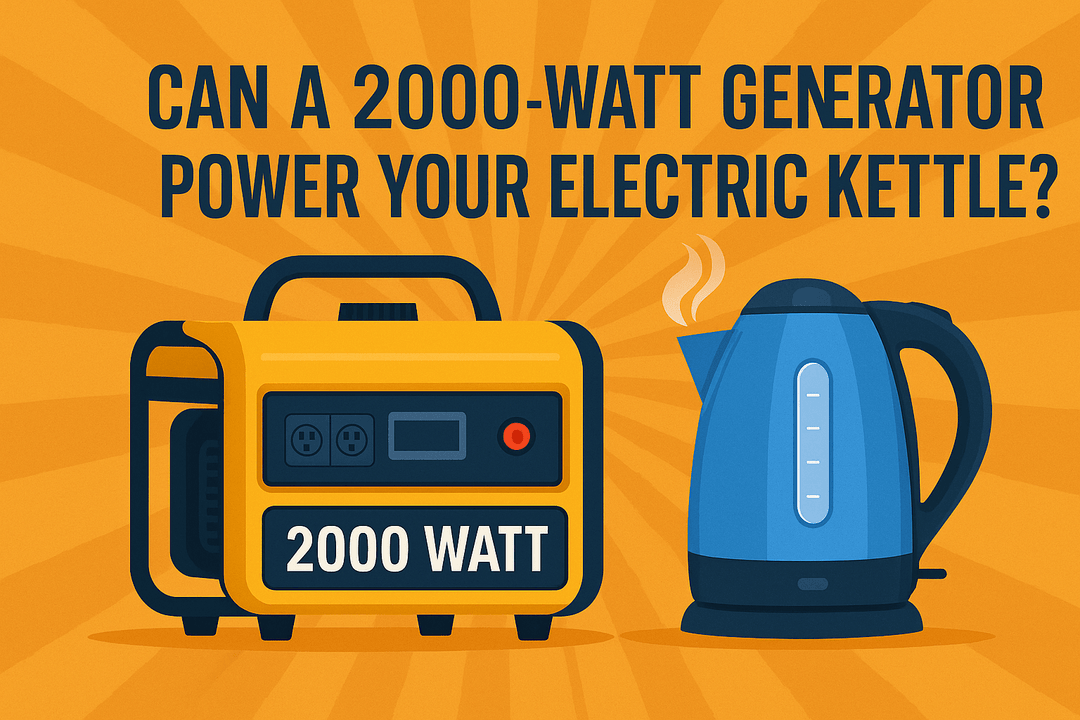 2000-watt generator, electric kettle, with “Can a 2000-watt generator power your electric kettle?” text.