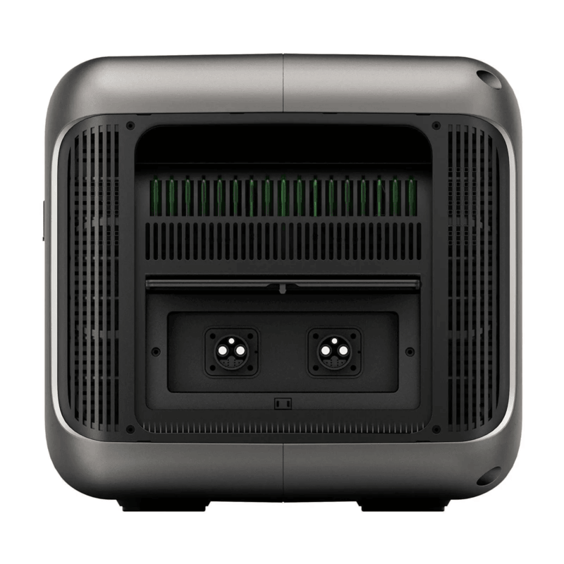 ALLPOWERS R3500 portable power station rear battery expansion ports on a white background.