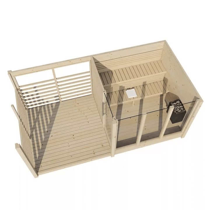 InMedias Anita Log Sauna interior top-down layout on a white background.