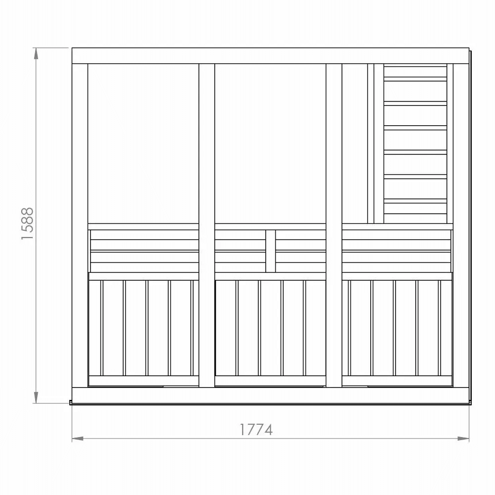 InMedias Brico Log Sauna dimension drawing on a white background.