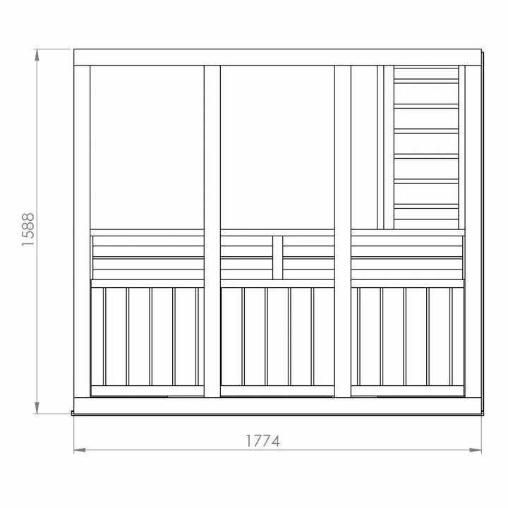 InMedias Brico Log Sauna dimension drawing on a white background.