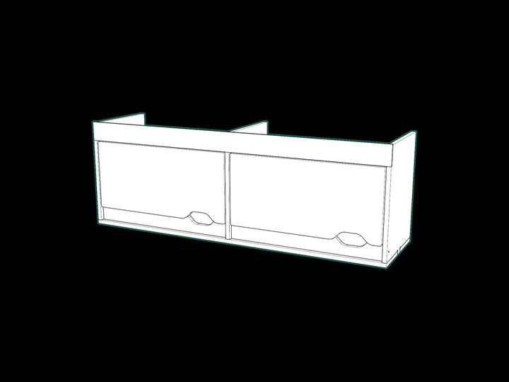 Front view design of the Campervan Cornice Top Cabinets showing the dual front doors and finger-pull cut-out handles, on a black background.