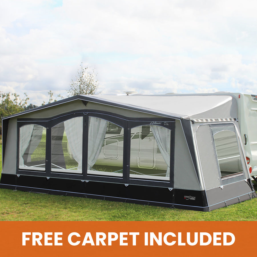 Camptech Atlantis DL full caravan awning with free carpet included banner
