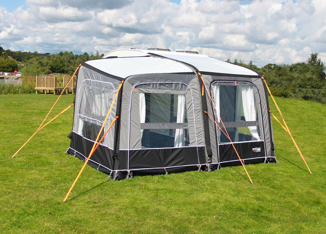 Camptech Starline Elite Infinity Pod in grey and black on a grassy background.