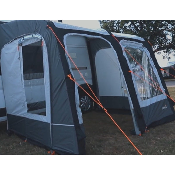 Camptech Starline 390 Air Awning shown from a side angle