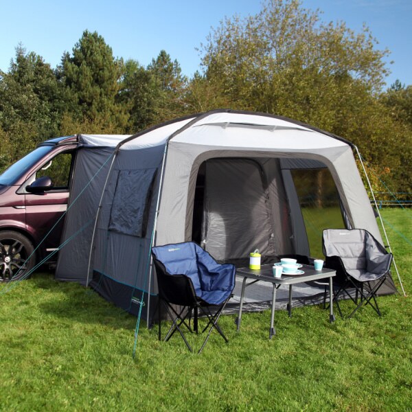 Cayman Cuda FG Driveaway Awning shown with an open front