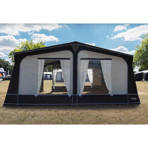 Cayman Touring Awning shown from front with open windows