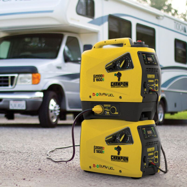 Champion 2000 Watt Dual Fuel Inverter Generator Outside RV