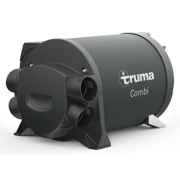 Truma Combi 4E Heater and Boiler unit with CP Plus control panel shown beside the heater on a transparent background.