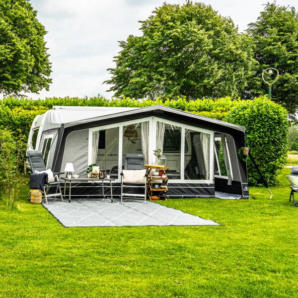 Diamond 240 awning shown from front in a field