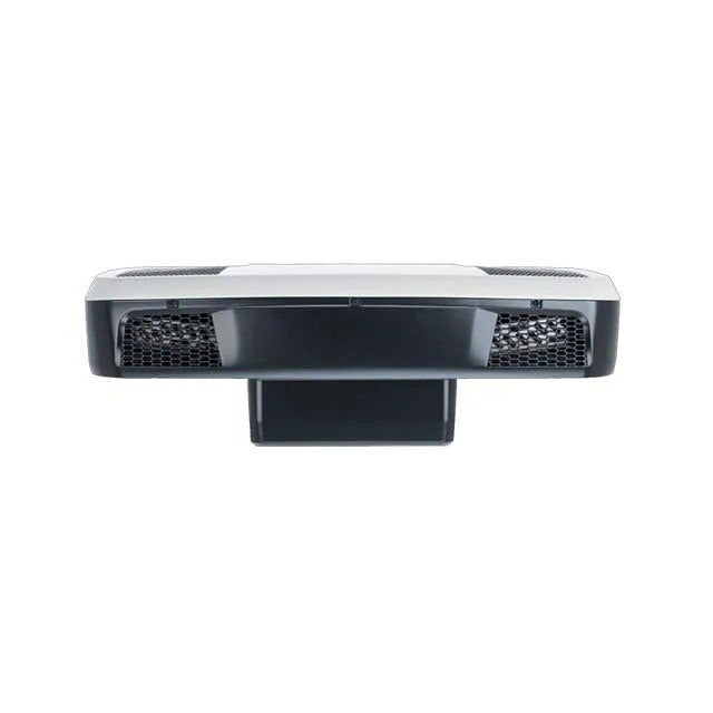 Rear view of the Dometic CoolAir RTX 1000 12V rooftop air conditioner with rear air intake vents on a white background.