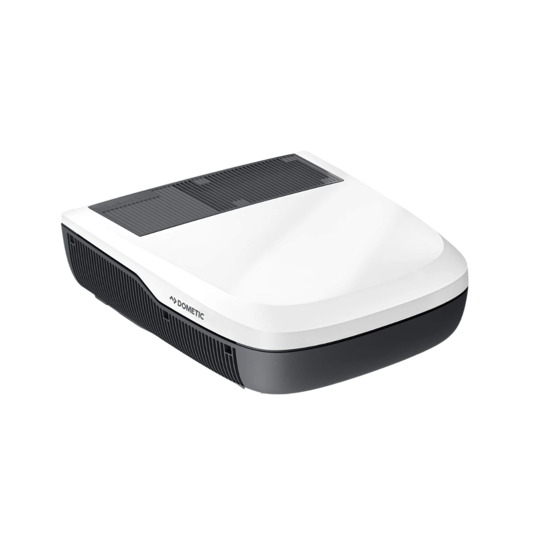 Dometic FJZ4 1700 white campervan roof air conditioner top view with vent design, on a white background.