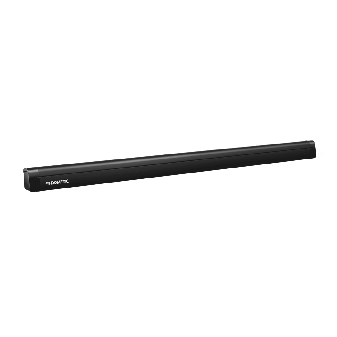 Dometic Perfect Wall PW1100 awning cassette closed in black housing on a transparent background.