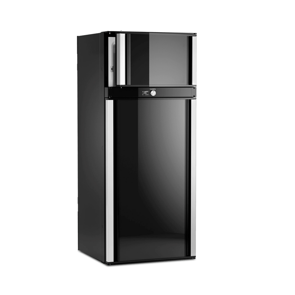 Dometic RMD10 5T Fridge angled closed view on a transparent background.