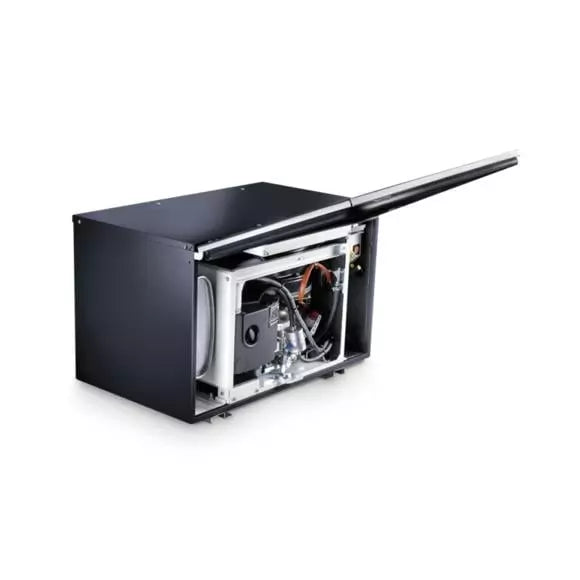 Dometic TEC 40D 3.5kW generator with internal components visible and access door partially open on a white background.