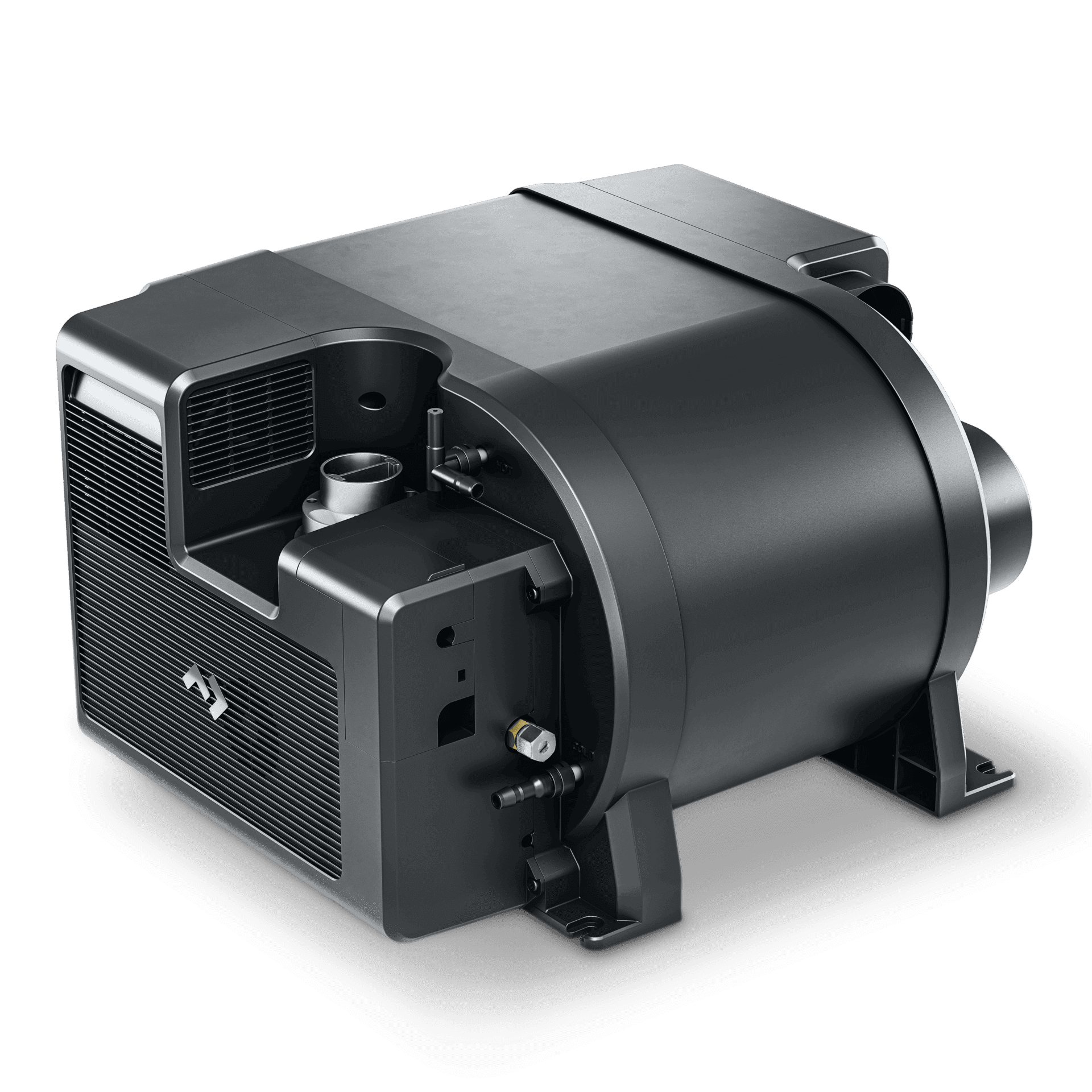 Dometic TwinBoost 8000H Heater in angled view showing vents, connection ports, and mounting feet on a transparent dark background.