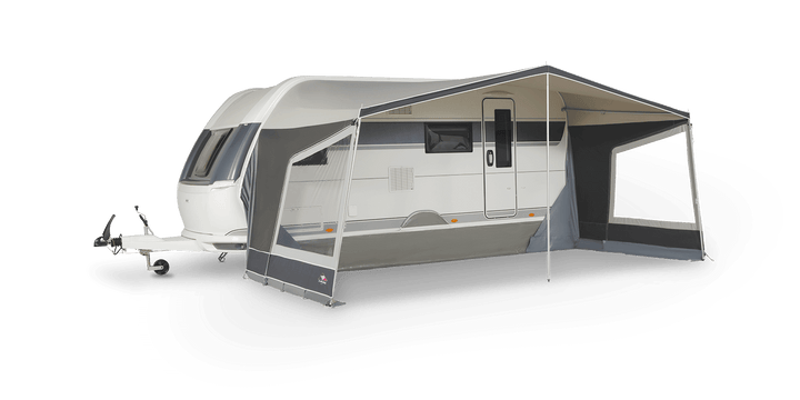 Dorema Panorama Nature caravan awning in stone colour finish on a transparent background.