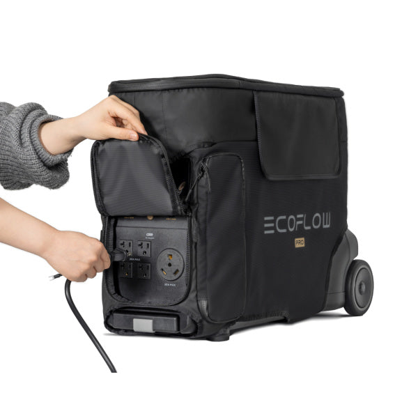 EcoFlow Delta Pro Protective Bag shown with sockets being used