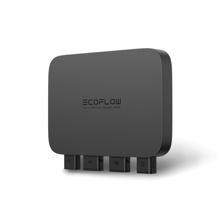 Ecoflow alternator charger black 500w on a transparent background.