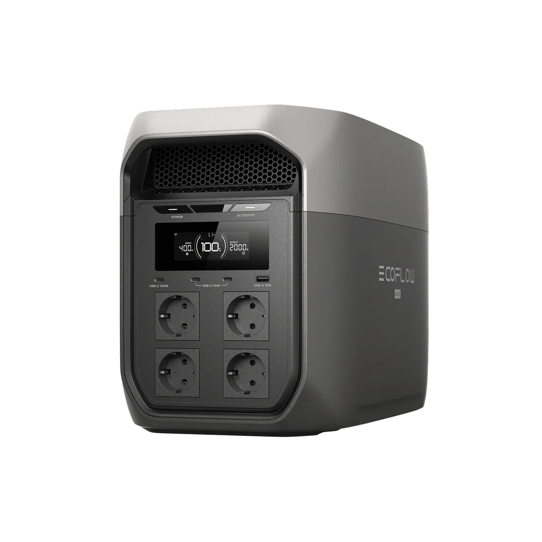 EcoFlow Delta 3 Max portable power station angled front view on a transparent background.