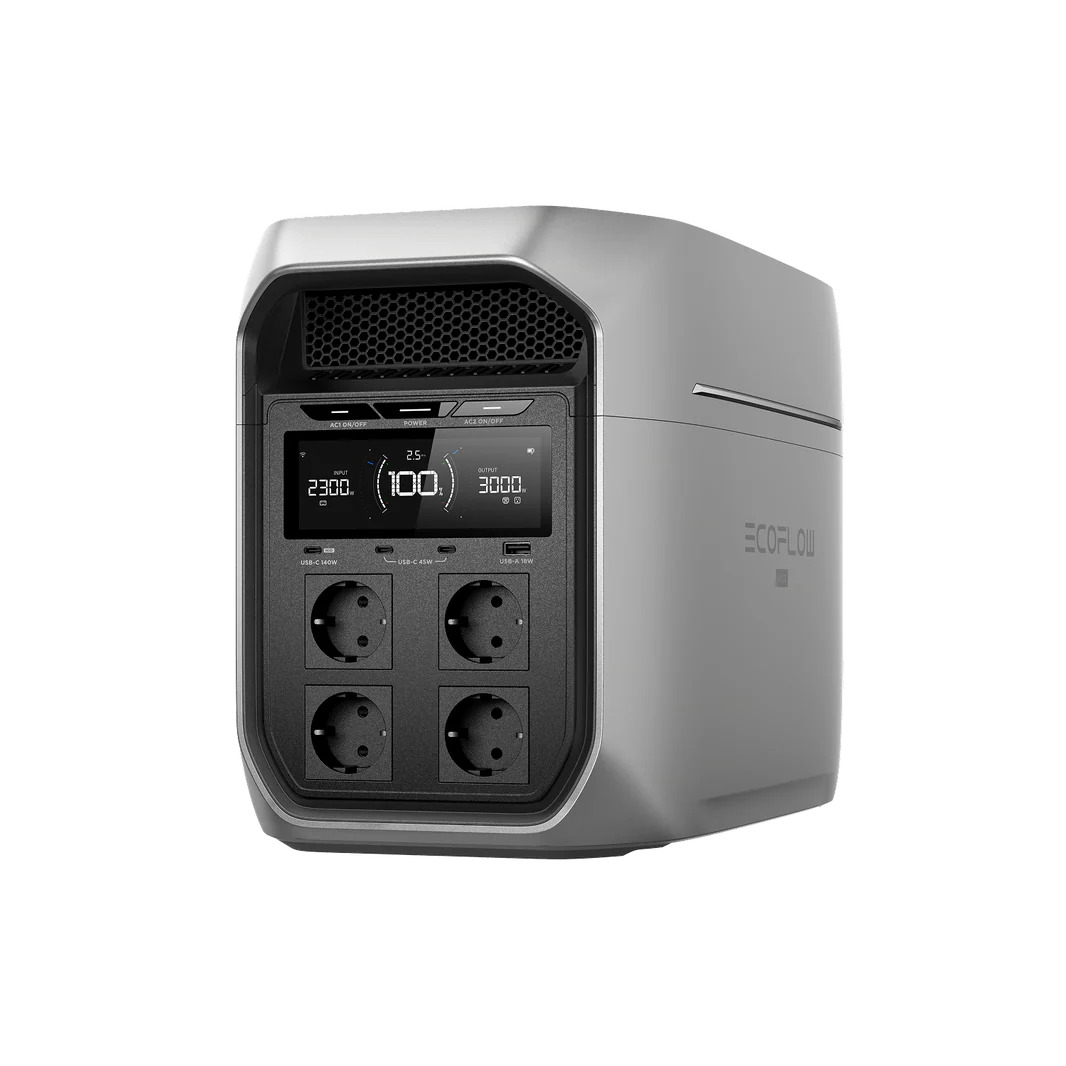 EcoFlow Delta 3 Max portable power station front display view on a transparent background.