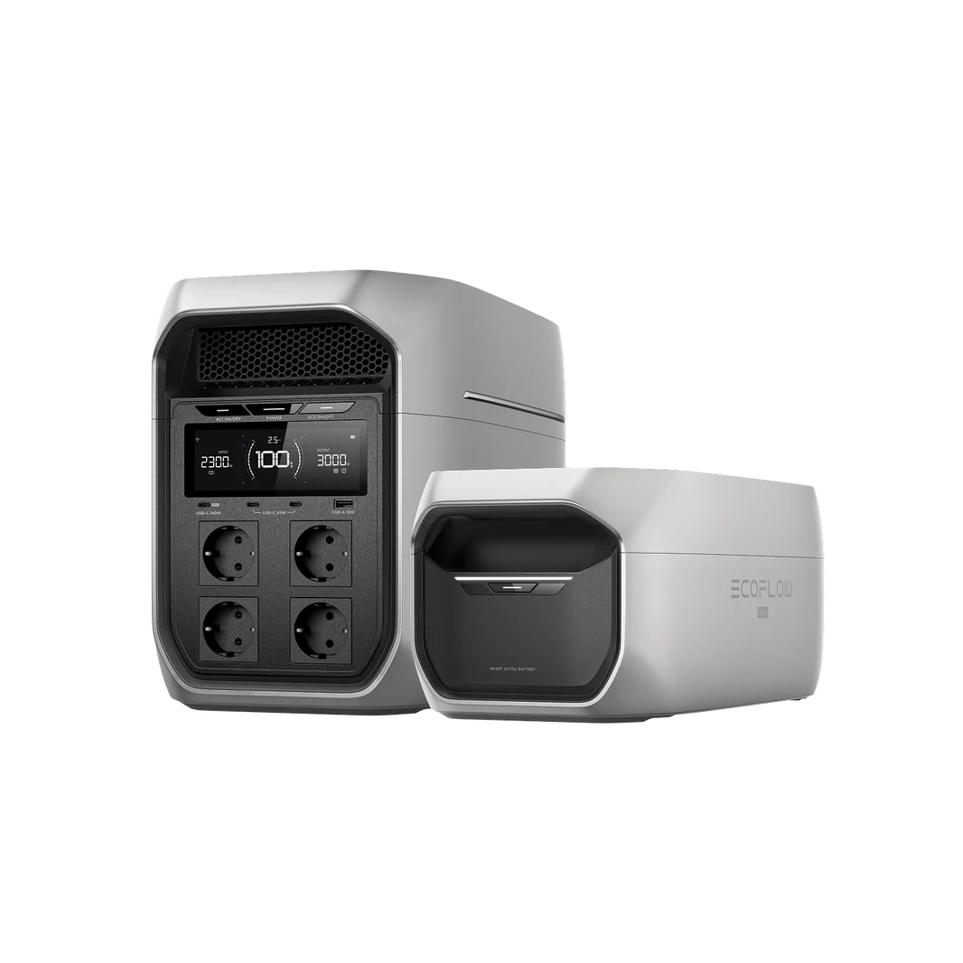 EcoFlow Delta 3 Max portable power station with extra battery on a transparent background.