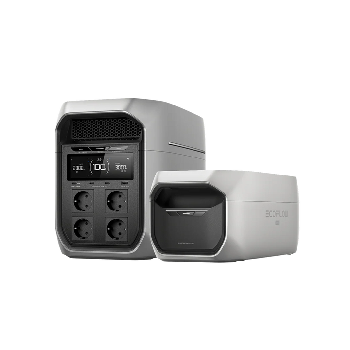 EcoFlow Delta 3 Max portable power station with extra battery on a transparent background.