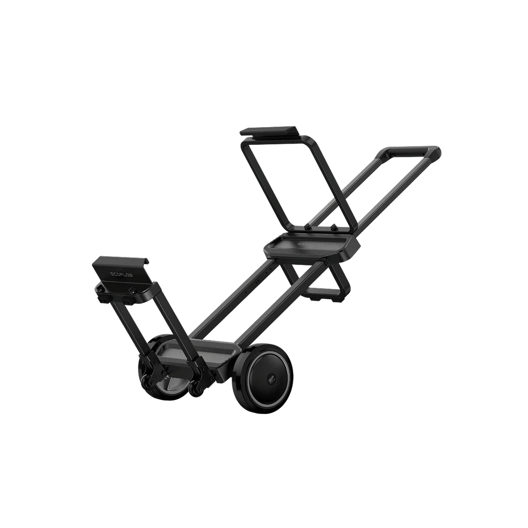 EcoFlow Delta Pro Ultra trolley folded with wheels on a transparent  background.