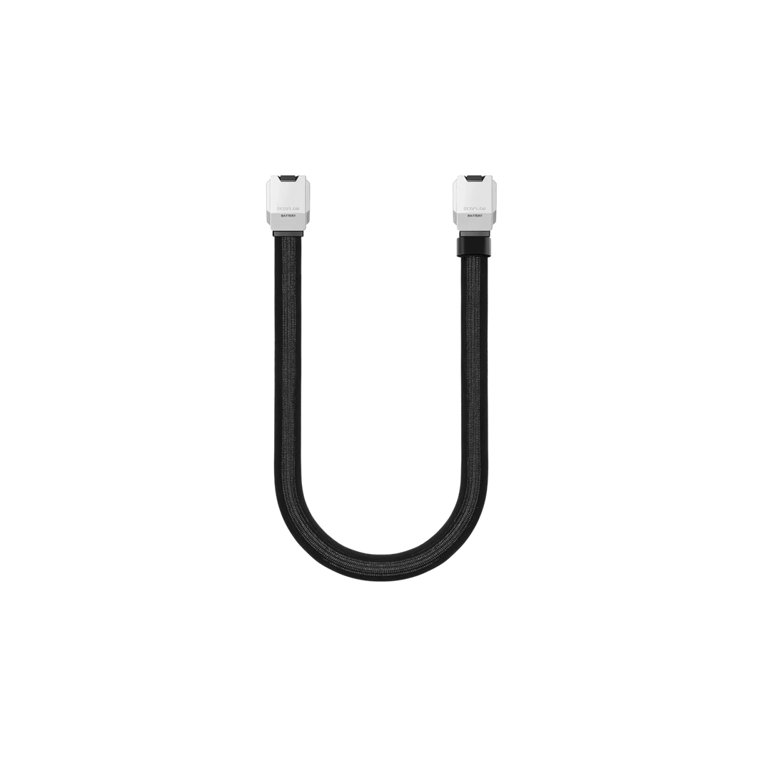 EcoFlow Extra Battery Flat Link Cable laid flat with dual connectors on a  transparent background.